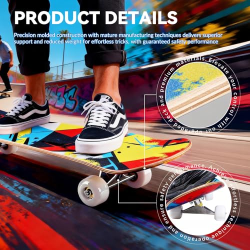 Image of Casual Graffiti Professional Double Kick Skateboard, 31 inch Maple Deck, ABEC-11 Bearings, 95A PU Wheels