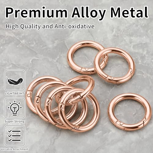 Image of Gkeygo Key Ring Clip, 4 /5 Inch Keychain Rings, 8 Pack Round Carabiner Clip for Keys, Buckle, Bags, Purses - Key Chain Hooks Replacement Keychains Lanyard DIY Crafts, Rose Gold