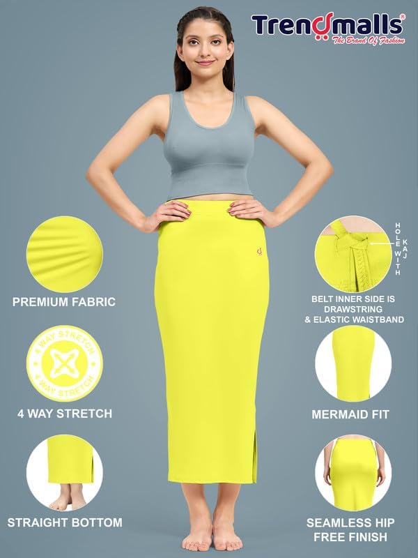Image of TRENDMALLS Women's Polyester Spandex Stretchable Straight Saree Shapewear Petticoat for Women, Cotton Blended, Skirts for Women, Saree Shaper Yellow