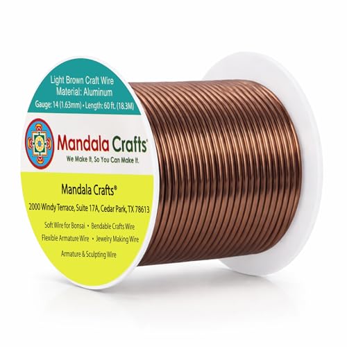 Image of Mandala Crafts 14 Gauge Light Brown Anodized Aluminum Craft Wire, 60 FT | Colored, Flexible, Bendable, for Bonsai, Armature, Sculpting, Wire Wrapping, Jewelry Making, Weather & Tarnish Resistant