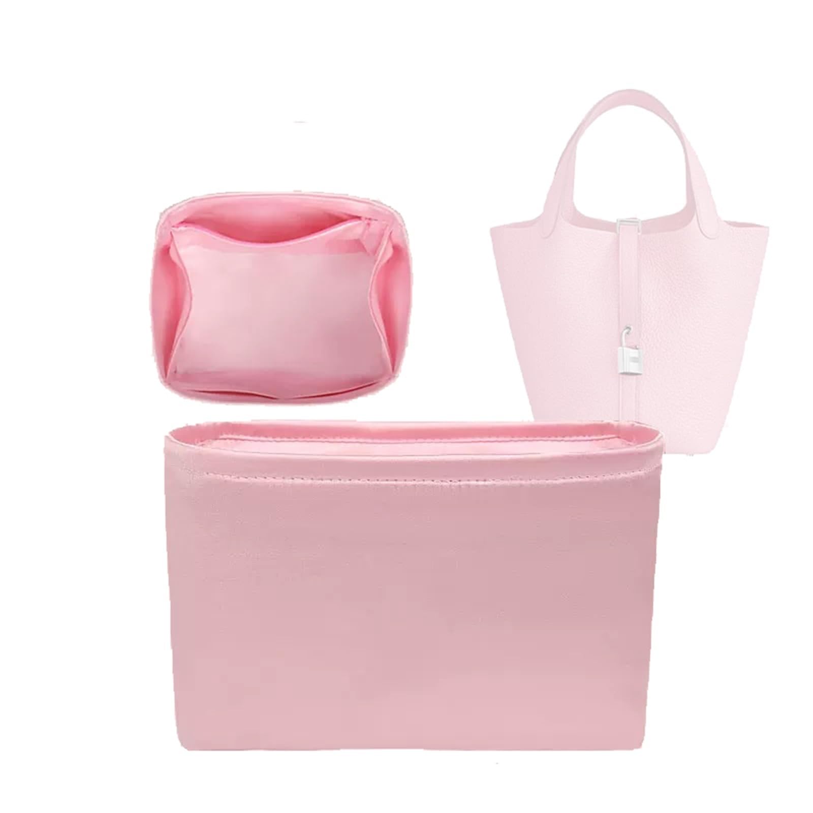 Organisateur de Sac Insert de Rangement en Soie pour Sac à Main Hermes Picotin 18/22(Pink,for Picotin18)