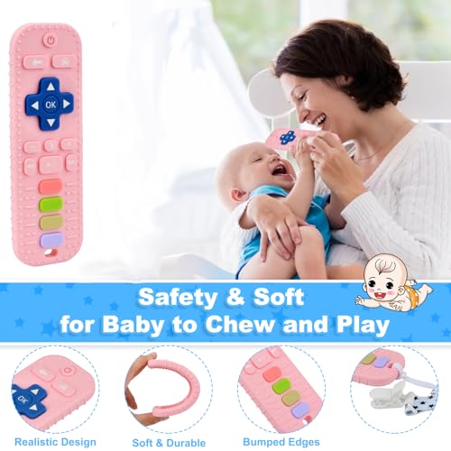 Image of Baby Silicone Teething Toys, Simulation TV Remote Control Shape Teether Toys for Toddlers 3-18 Months, Boys Girls Baby Teething Toys, Babies Chew Toys, Freezer BPA Free, Pink