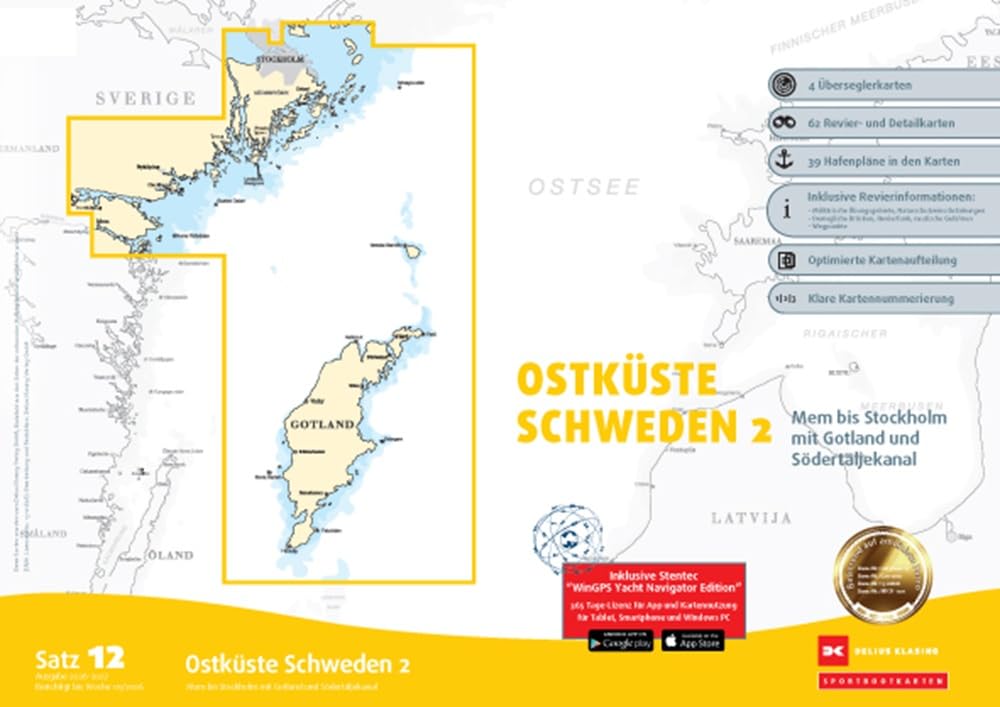 Sportbootkarten Satz 12: Ostküste Schweden 2 (Ausgabe 2026/2027): Mem bis Stockholm mit Gotland und Södertäljekanal