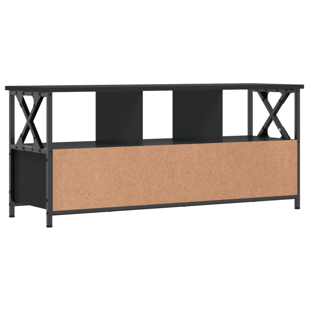 TV Schrank Schwarz 102 x 33 x 45 cm Industrial Lowboard aus Holzwerkstoff und Eisen mit 3 Schubladen für Wohnzimmer und Flur