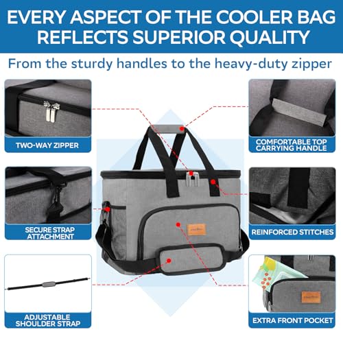 Image of Portable Soft Cooler Bag - 24 /60 Can Insulated Camping Cooler, Leakproof Collapsible Soft Sided Cooler for Drink, Suitable for Picnic, Beach, Outdoor, Lunch, Work, Ice Chest