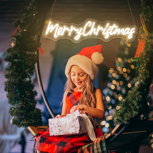 Image of Neon Sign Dimmable Merry Christmas LED Light Sign for Holiday Party Home Bar Decoration, USB Powerd Christmas Neon Light for Wall Decor Festival Celebration-50-12.9