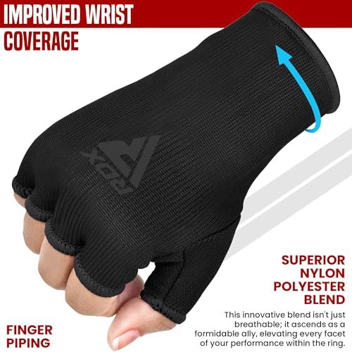 Image of RDX Boxing Hand Wraps Inner Gloves Men Women, Half Finger Elasticated Bandages, Under Mitts Fist Protection, Muay Thai, Kickboxing, MMA, Martial Arts Speed Bag Punching Training