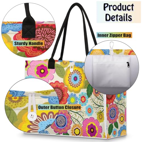 Floral Flower Plant Tote Bag for Women Large Beach Bag Reusable Tote Bags for Work Travel Beach Shopping4