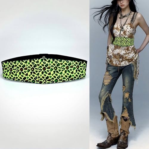 Womens Elastic Waist Belt Wide Stretch Leopard Print Fish Scale Glitter for Dress2