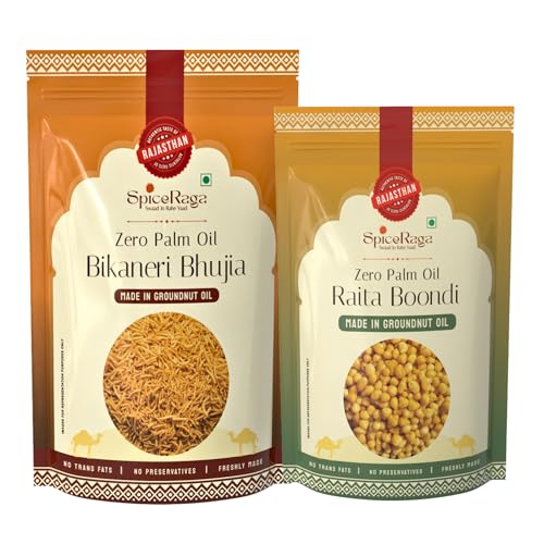 Image of SpiceRaga Bikaneri Bhujia 1kg + Raita Boondi 160g | No Palm Oil | Pure Groundnut Oil | No Trans Fat | Crispy Traditional Namkeen | Authentic Bikaner Taste