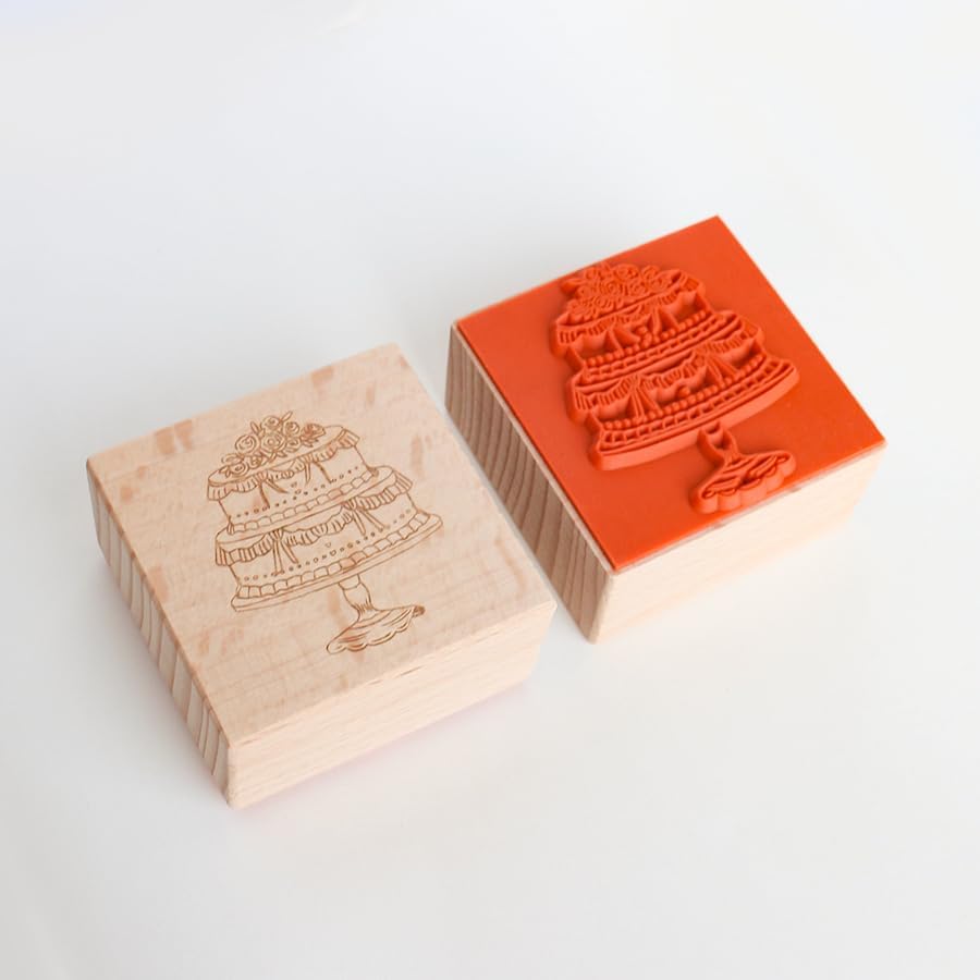 Birthday & Wedding Cake Wood Rubber Stamp, Tiered Cake Wooden Stamp for Party Invitations, Celebration Cards, Bridal Shower, Wedding Card, Journal Décor& Gift Tags, 1.9'' x 1.5'' Impression Size