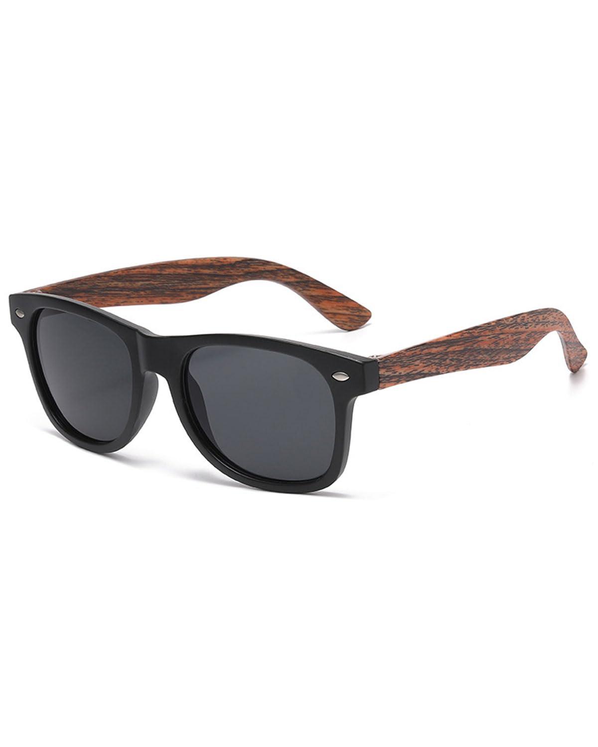 Gafas de Sol de Madera Polarizadas Unisex con Protección y Lentes Anti-Reflejos, Montura de Madera y Acetato Negro Transparente, Estilo Retro Vintage para Hombre y Mujer