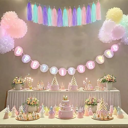 Image of Pink Purple and Blue Tassel Garland Banner Paper Tassels for Birthday Party Decorations,Pack of 15