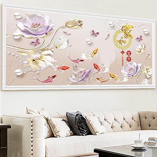 Grand Diamond Painting Kits Poisson Rouge 60x140cm pour Décorer un Grand Mur Vide Facilement