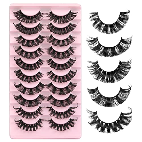 False Eyelashes Russian Strip Lashes D Curl 5 Styles Natural Fluffy Cat Eye Lashes Faux Mink Lashes Pack 10 Pairs by ALICE