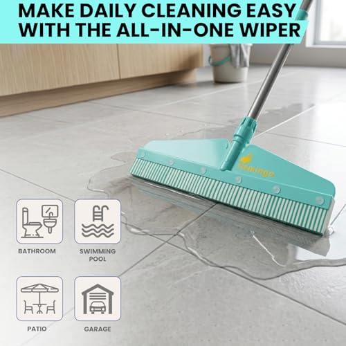 Image of Zureni Flamingo Wiper 21 inch Foam Rubber Blade Double Lamination Rod with Telescopic Long Handle for Wiping Floor Cleaning and Dirt Removal in Home Bathroom & Kitchen (Random Colours)