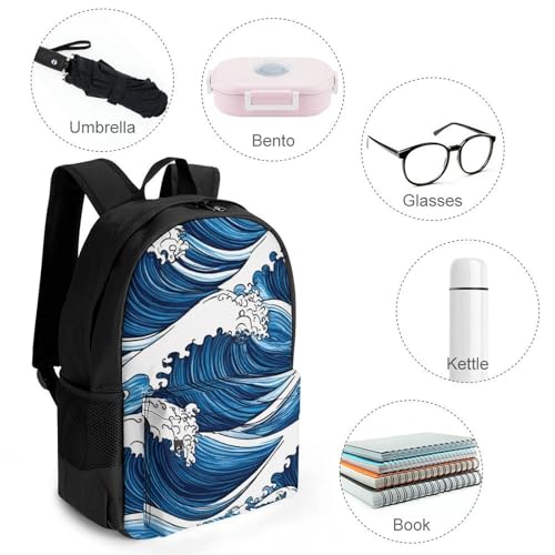 Casual Daypack Multipurpose Anti-Theft Large Capacity Carry On Bag - Japanese Ocean Sea Blue Wave Casual Daypack Climbing Shoulder Bag With Padded Straps4