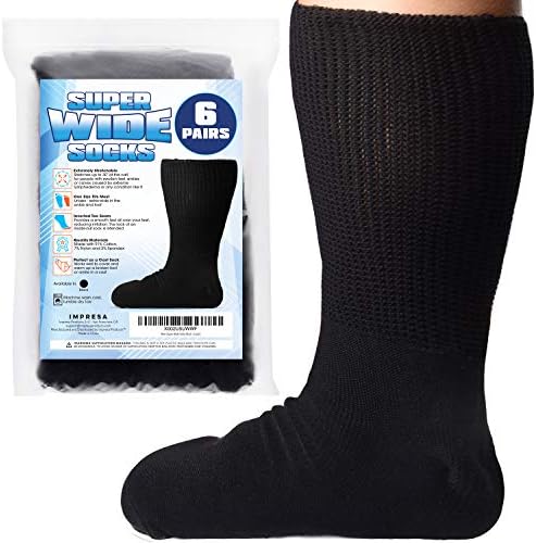 [6 Pairs] of Impresa Extra Width Socks for Lymphedema – Bariatric Sock – Oversized Sock Stretches up to 30” Over Calf for Swollen Feet And Mens and Womens Legs – One Size Unisex