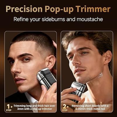 Electric Foil Shaver for Men,Electric Razor with Pop-up Trimmer,Cordless Beard Trimmer,Waterproof,Wet & Dry Shaving,LED Display,2-Speed Mode (Silver)