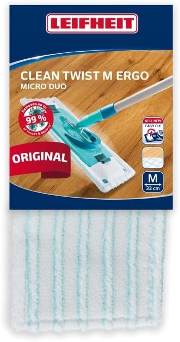 Leifheit Micro Duo Floor Wash Cover for Clean Twist M Ergo/PowerClean, Microfibre Replacement Cover, Flat Mop Cover, All Floor Cleaning Cover, Multipurpose Double Fibre Cover