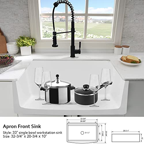 33 Inch Fireclay Farmhouse Sink Workstation - Hovheir 33X21 Workstation Apron Front Farm Kitchen Sink White Ceramic Porcelain Single Bowl Farm Sink Extra Deep Wide Curved Front Undermount Farm Sinks #TOP5