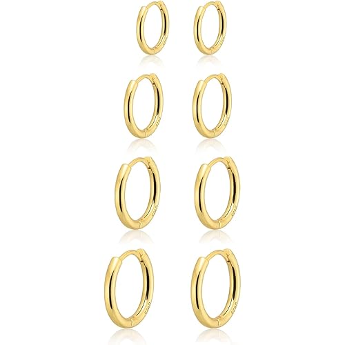 Small Gold Huggie Hoop Earrings Set for Women 14K Gold Plated Hypoallergenic Lightweight Earrings for Sensitive Ears Everyday Earrings Sets for Multiple Piercing Cartilage Hoop Earrings Stack Jewelry