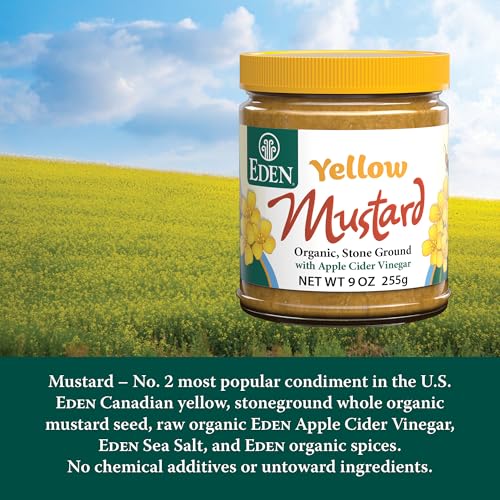 Eden Organic Yellow Mustard, 9 oz Glass Jar, Stone Ground, with Apple Cider Vinegar