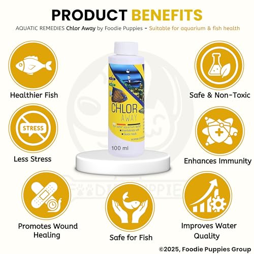 Image of Foodie Puppies Aquatic Remedies Chlor Away - 100ml (Pack of 2) | Suitable for Fresh Water and Salt Water | Chlorine and Chloramine Remover | Aquarium Water Conditioner, with Free Key Ring