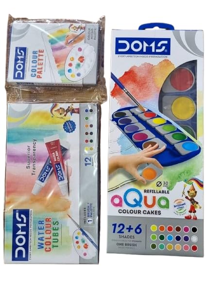Doms 12+6 Refillable Aqua Water Colour Cakes 30mm + Water Colour Tube(12) Shades Combo| FREE 2 Brushes + 1 Colour Palette| Rich Pigmented Colours| Useful For Artists, Students & Art Lover - Image 8 thumbnail