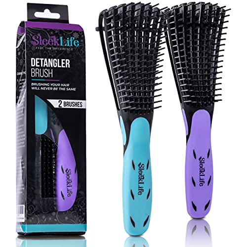 SleekLife 2 Pack Detangling Brush for Curly, Kinky, Knot 3a to 4c, Dry Wet Tangle Hair Detangler, Detangle Natural African Hair, Gentle Exfoliating, Brush for All Hair Types