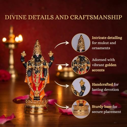 Image of Gold Plated Premium Balaji Statue for Car Dashboard, Gifting, Pooja Room Decor & Home Decoration (4.5 Inches) - Multicolor