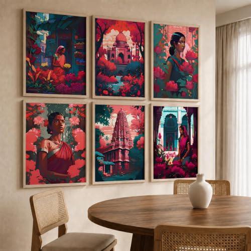 Image of kotart Premium Digital Traditional Art Paintings with Frame for Home Decoration - Painting for Living Room Bedroom Office Room Decor - Painting for Wall Decoration - Pack of 6 (Art 7, 19x25 inch)