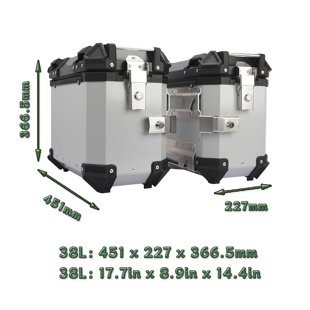 Valigia Laterale Per Moto Da 38 Litri Con Staffa Di Montaggio Valigia Universale In Alluminio A Sgancio Rapido Ideale Per Viaggi E Rimessaggio Durevole E Di Lunga Durata(Argento)