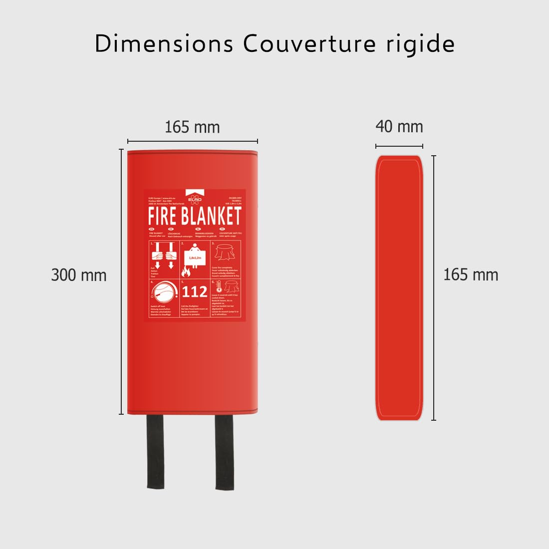 ELRO FB1800 Couverture Anti-Feu 1, 8M x 1, 2M - Couverture Rigide - Excellent pour couvrir les gens - Selon DIN en 1869, Red