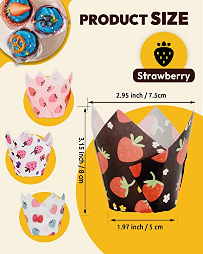 Katbite Tulip Cupcake Liners 200Pcs, Muffin Baking Cupcake Liners Holders With Strawberry Design, Baking Cups, Cupcake Wrapper For Party, Wedding, Birthday, Christmas Cupcake Liners #TOP1