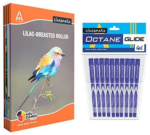 Image of Classmate Notebook - Single Line & Classmate Octane Glide- Blue Gel Pens (Pack of 10)