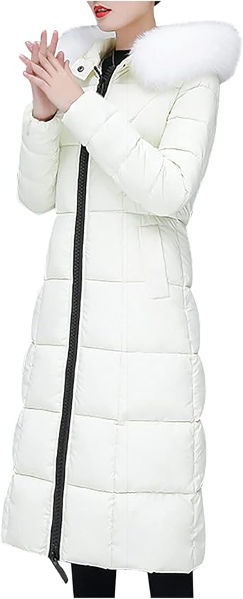 Womens Long Winter Coat Warm Down Jacket Thicken Fleece Lined Parka Maxi Puffer Coats Fashion Outerwear with Fur Hood