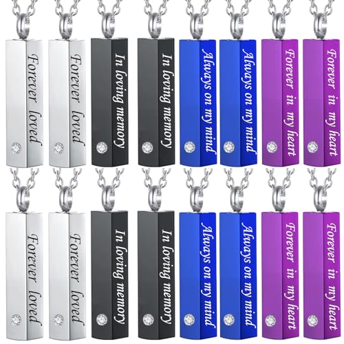 weikui 16 Pieces Urn Necklace for Ashes for Human Cremation Jewelry for Ashes Square Small BarKeepsake Pendant for Women Men Loved Ones