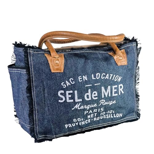Bolso tote de lona reciclada y cuero 10X13 pulgadas miniatura 6