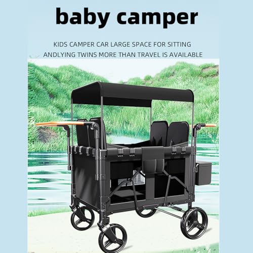 Passeggino Pieghevole, Carrello a 4 posti con cinture a 5 punti, parasole, tasche laterali e barra di spinta for età da 0 a 6 anni - Grigio