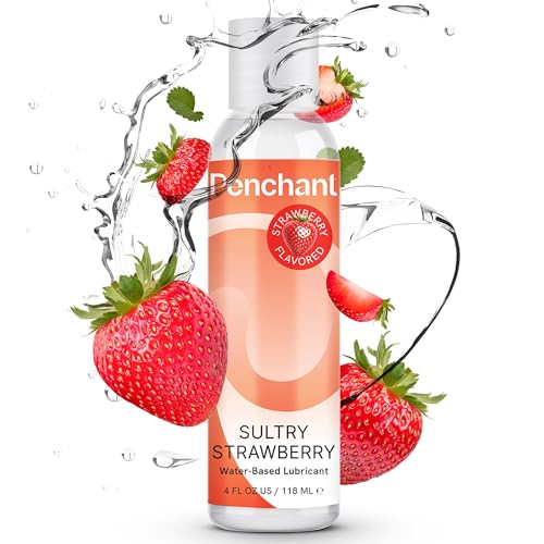 Penchant Water Based Strawberry Flavored Lube for Men, Women and Couples, Personal Lubricant for Sensitive Skin, Unscented, Latex-Safe and Edible Lube, Sultry Strawberry 4 Fl Oz
