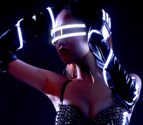 Miniatura 6 de Lentes LED, anteojos con luz LED, gafas de sol de neón intermitentes para fiesta LED, club (blanco)