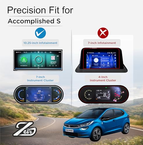 Image of ZEIR [4 PACK] Screen Protector Compatible with TATA ALTROZ Accomplished S 2026 Model - 10 Inch Infotainment [Thin Corners] Touchscreen, 7 inch Instrument Cluster, AC Cluster & Steering Panel | 2025 Facelift TataAltroz Display Guard | 9H Hardness, Anti-Scratch & Water Resistant | HD Clarity Dashboard Touchscreen Accessory 2026+ [Not Tempered Glass]