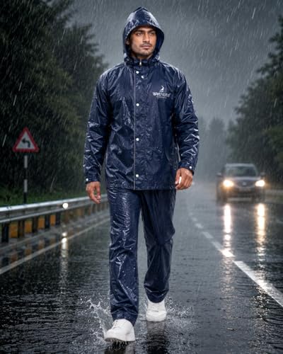Image of TAGDO Rain Coat for Men Waterproof for Bike Rider with Zipper and Button and Adjustable Hood along with inner pockets | Rain Suit for Men & Women | Jacket & Pants with Carry Bag (2073)
