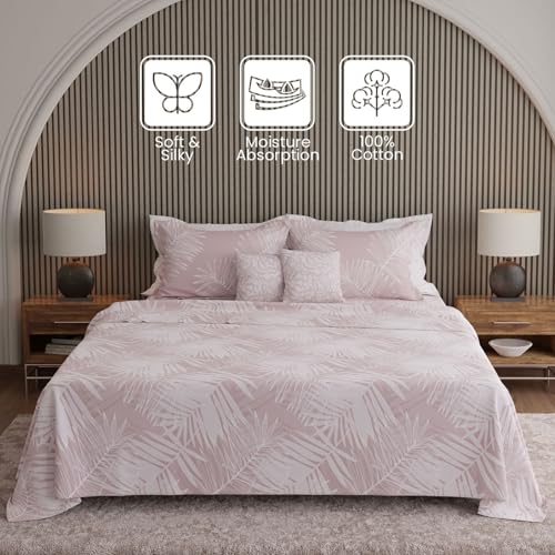 Image of BOUTIQUE LIVING Luxe Loom Weavers Gallore 100% Cotton 600 TC Pink Printed King Bedsheet Set