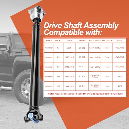25859867 Front Complete Drive Shaft Prop Propeller Shaft Driveshaft Assembly Compatible with Hummer H3 2006-2010 Sport Utility, H3T 2009-2010 Crew Cab Pickup, 4WD, Replace OE 10376298, 15860584 by Orceed - Used condition - Image 3