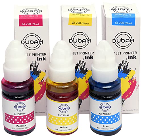 Image of GI-790 GI790 790 Ink Bottle for Canon PIXMA G1000, G1010, G1100, G2000, G2002, G2010, G2012, G2100, G3000, G3010, G3012, G3100, G4000, G4010 Printers (Cyan, Yellow & Magenta)
