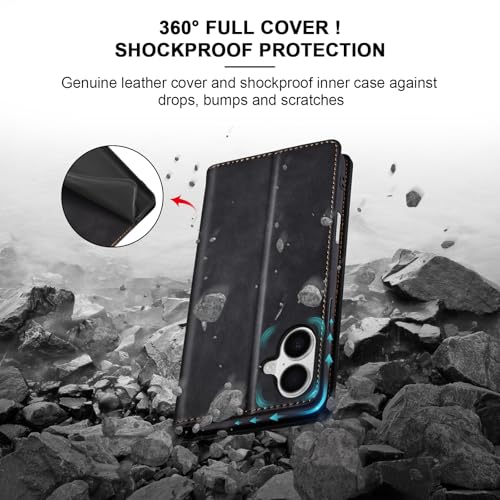 Image of Jasonyu Flip Wallet Case for iPhone 17,Leather Magnetic Folio Cover with Card Holder,Kickstand - TPU Shockproof Durable Protective Phone Case,Black