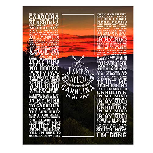 James Taylor-"Carolina In My Mind"-Greatest Hits Wall Sign-11 x 14" Song Art Poster Print-Ready to Frame. Classic Decor for Home-Studio-Bar-Dorm-Cave. Great Gift for All Folk Rock-Country Music Fans!