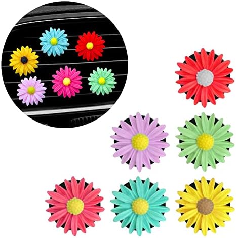 Car Air Freshener with Fragrance Pads Colorful Daisy Flower Cute Air Vent Clip Air Conditioning Outlet Clip Car Scents Air Freshener Vent Clip Car Interior Decor Accessories for Girls Women (Yellow,Purple,Pink,Green,Blue,Red)